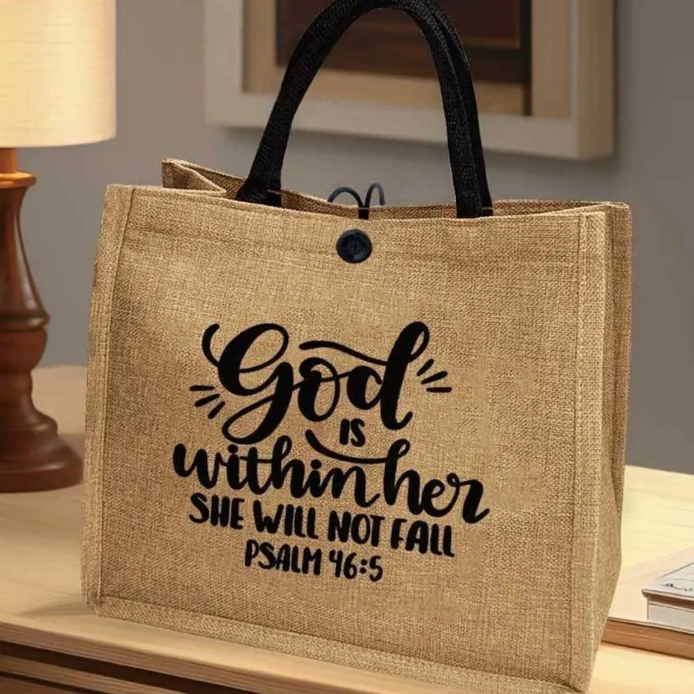 Fashion Burlap Tote Bag Shoulder Shopping Bag, Commuting, School, Travel Handbag